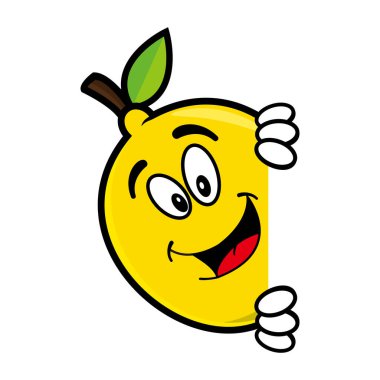 Gülen limon meyveli çizgi film karakteri. Vektör illüstrasyonu beyaz arkaplanda izole edildi