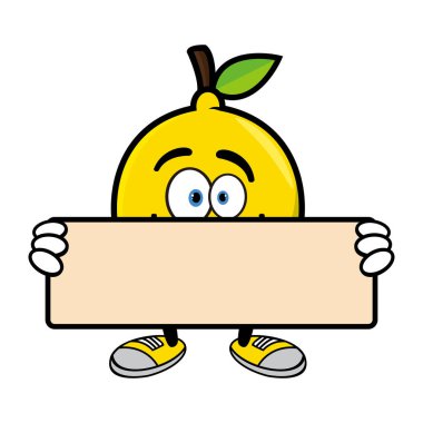 Gülen limon meyveli çizgi film karakteri. Vektör illüstrasyonu beyaz arkaplanda izole edildi