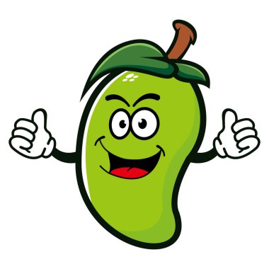 Gülen mango meyveli çizgi film karakteri. Vektör illüstrasyonu beyaz arkaplanda izole edildi