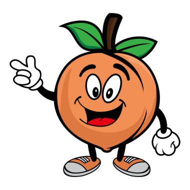 Gülümseyen şeftali meyveli çizgi film karakteri. Vektör illüstrasyonu beyaz arkaplanda izole edildi