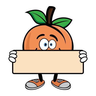 Gülümseyen şeftali çizgi film karakteri. Vektör illüstrasyonu beyaz arkaplanda izole edildi