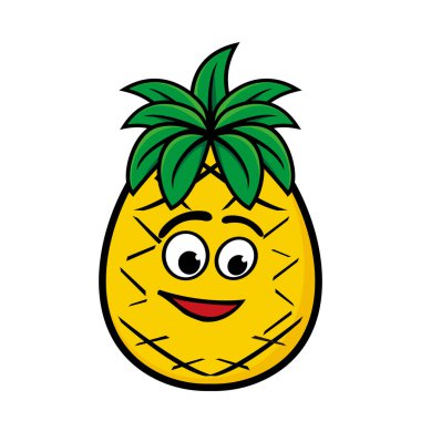Gülümseyen ananas çizgi film karakteri. Vektör illüstrasyonu beyaz arkaplanda izole edildi