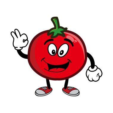 Tatlı çizgi film meyveli domates karakter maskotu.