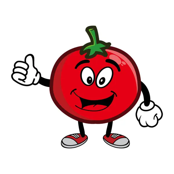 Sorridente Personaggio Cartone Animato Pomodoro Frutta Illustrazione Vettoriale Isolata Sfondo — Vettoriale Stock
