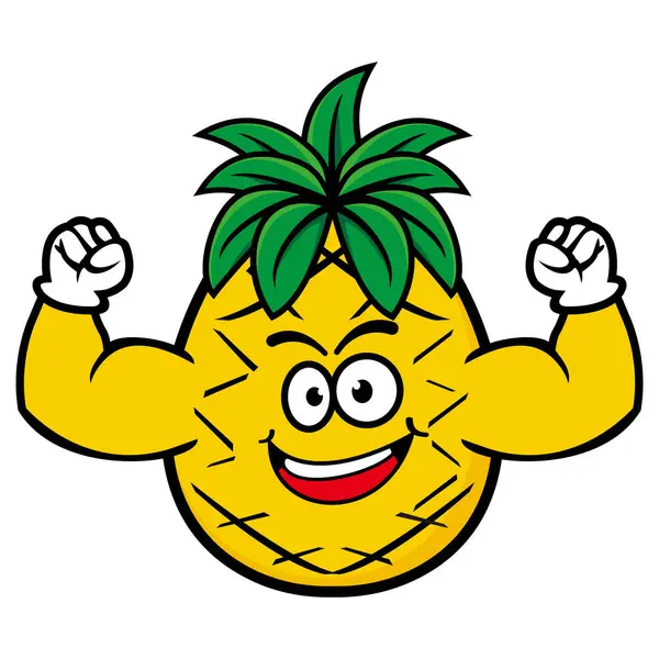 Gülümseyen ananas çizgi film karakteri. Vektör illüstrasyonu beyaz arkaplanda izole edildi