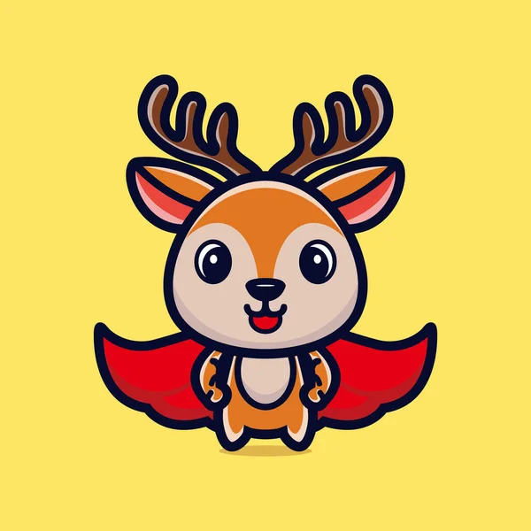 Cervo Bonito Com Vetor Premium Personagem Desenho Animado Capa Vermelha — Vetor de Stock