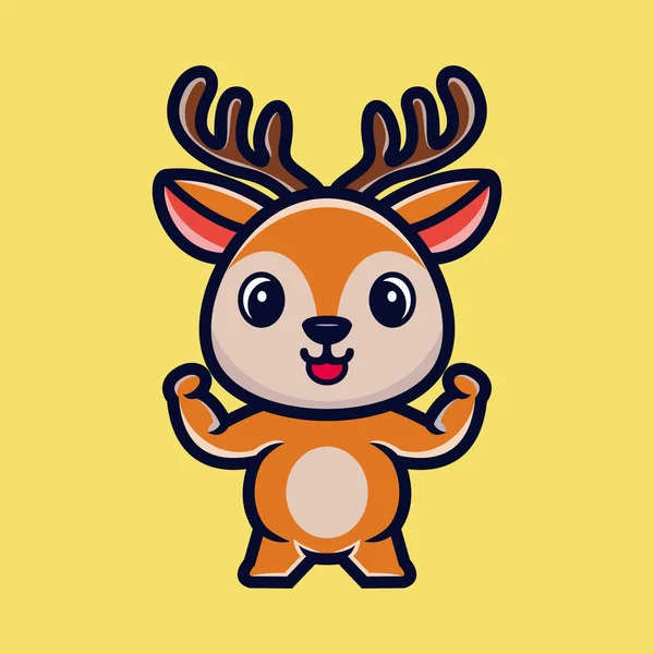 Cute Strong Deer Cartoon Character Premium Vector — Stock Vector