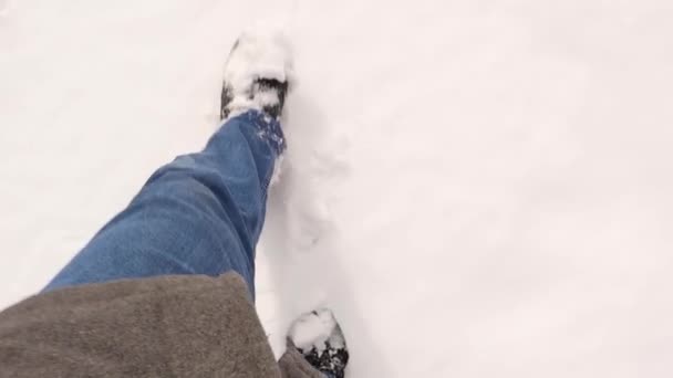 Человек Ходит Снегу Холодную Погоду Градусов Цельсию Приключение Эрзуруме Турция — стоковое видео