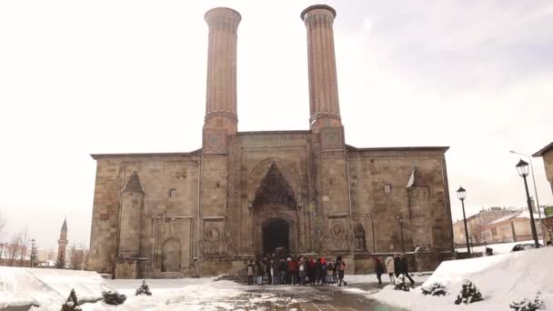 Erzurum Turki Tahun 2022 Twin Minaret School Turkish Cfte Minareli — Stok Video
