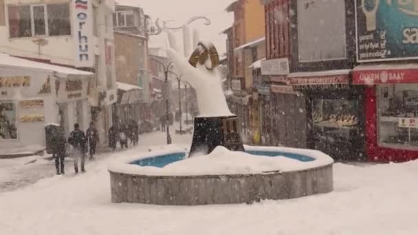 Ерзурум Туреччині Під Час Снігового Бурі Ресторани Ювелірних Виробів Ерзурум — стокове відео