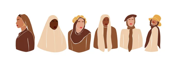 Donne senza volto in hijab. Collezione moderna astratto ragazze musulmane. — Vettoriale Stock
