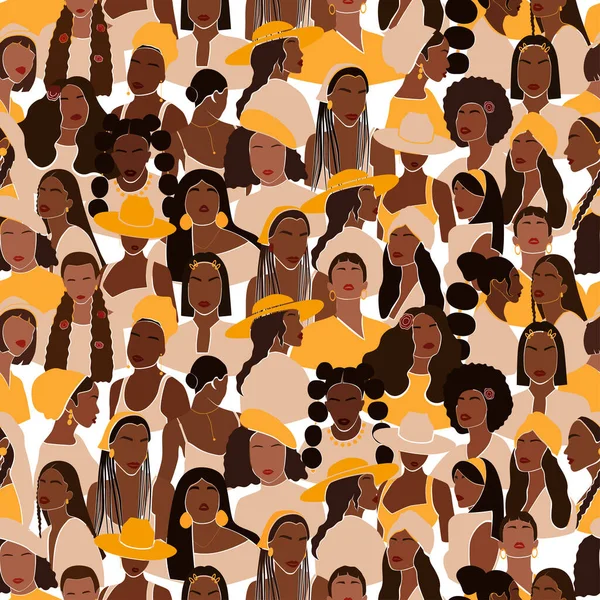 Trendy seamless pattern with diverse faceless women. Abstract bright wallpaper. Modern vector illustration — Stockvektor