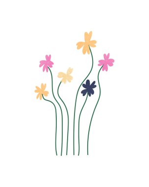 Çiçekler moda tarzında çizilmiş. Modern vektör illüstrasyonu beyaz arkaplanda izole edildi