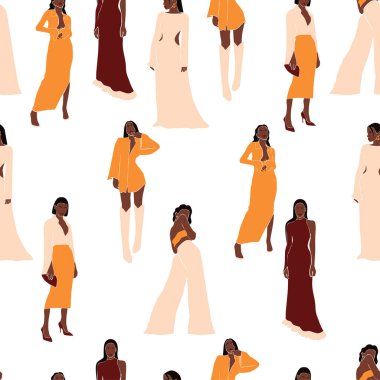 Modern tarzda soyut moda kadınları kusursuz bir düzen içinde. Yüzü olmayan siyah kadın izi. Moda vektör illüstrasyonu.