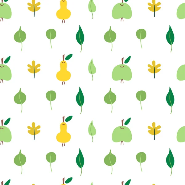 Simple mínimo de frutas y hojas lindo estampado para el diseño decorativo. Patrón sin costura de tela vectorial. Temporada de primavera. — Archivo Imágenes Vectoriales