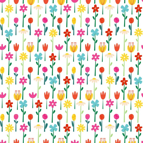 Simple minimal bright flowers cute print for decorative design. Vector fabric seamless pattern. Spring season. — Stock Vector