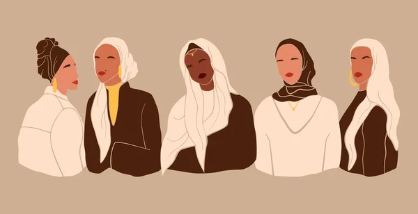 Σετ αφηρημένη απρόσωπη μαντίλα γυναίκες σε μοντέρνο minimal στυλ.Συλλογή της ποικιλομορφίας muslim κορίτσια. Μοντέρνα διανυσματική απεικόνιση — Διανυσματικό Αρχείο