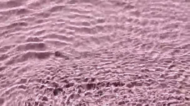 Текстура поверхности воды вид сверху. Вода разливается розовым цветом. Чистая голубая вода с отражениями солнечного света в замедленной съемке. Движение чистого бассейна рябь и волна. 4k — стоковое видео