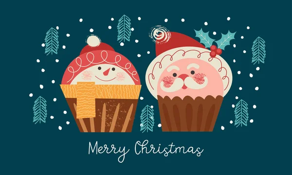 Funny Muffins Form Santa Claus Snowman Merry Christmas Happy New Vector Graphics