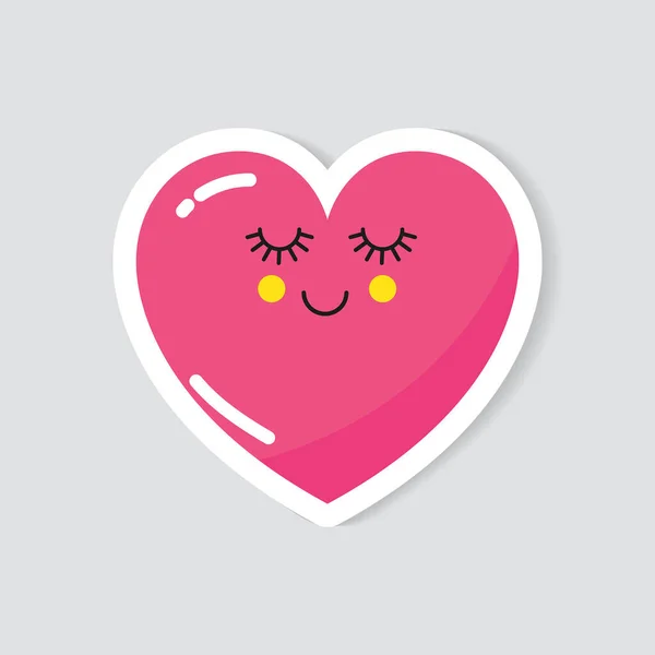 Vector Sticker Pink Heart Cute Face Symbol Love Valentines Day — Stock Vector