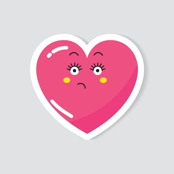 Vector Sticker Roze Hart Met Een Schattig Gezicht Een Symbool — Stockvector