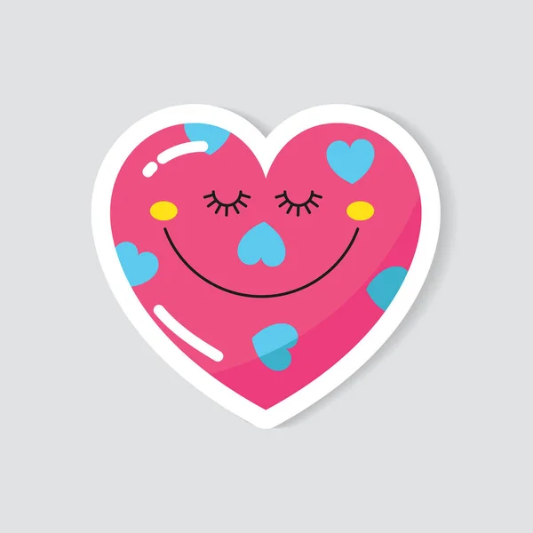 Vektorová Nálepka Růžové Srdce Roztomilou Tváří Symbol Lásky Valentýna — Stockový vektor