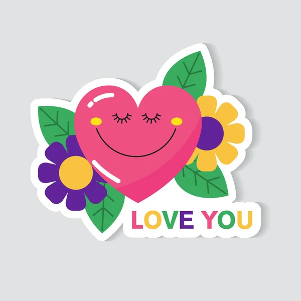 Çiçekli Karikatür Çıkartmalı Kalp Seni Seviyorum — Stok Vektör