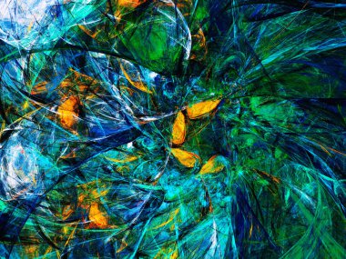 mavi ve yeşil soyut fraktal arkaplan 3d oluşturma