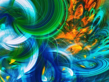 mavi ve yeşil soyut fraktal arkaplan 3d oluşturma