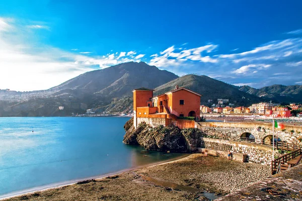Panorama Levanto Pueblo Playa Cinque Terre Liguria Italia — Foto de Stock