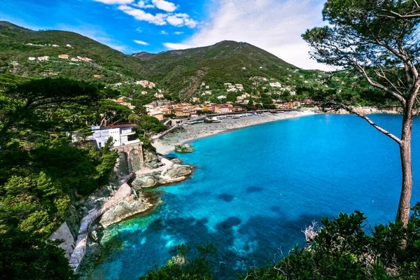 Akdeniz Kıyısındaki Bonassola Nın Havadan Panoramik Görüntüsü Liguria Talya — Stok fotoğraf