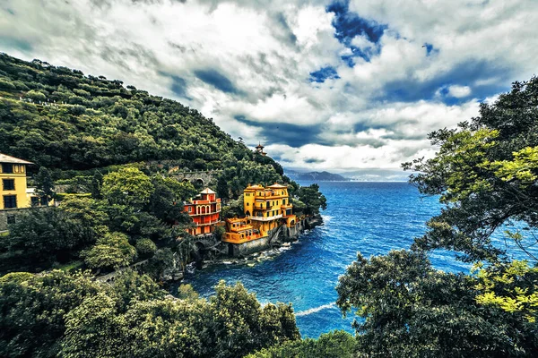 Paraggi Mała Wioska Kolorowymi Domami Zatoce Tigullio Portofino Liguria — Zdjęcie stockowe