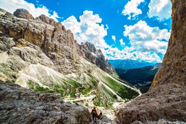 Torri Del Vajolet 'ten Cantinaccio Panorama, Trentino Dolomite Alpleri, Val di Fassa, İtalya