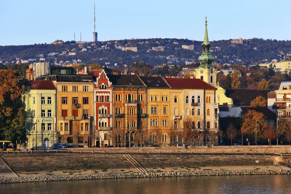 Casas Colores Río Danubio Budapest Hungría — Foto de Stock