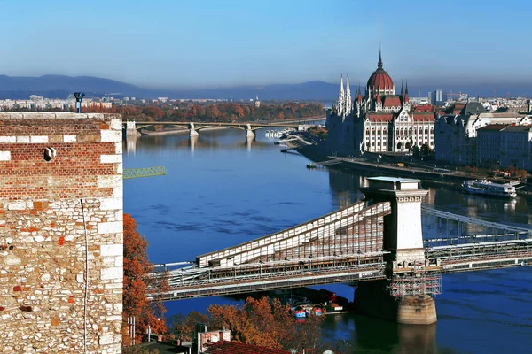 Vue Panoramique Pont Chaîne Parlement Hongrois Budapest Hongrie — Photo