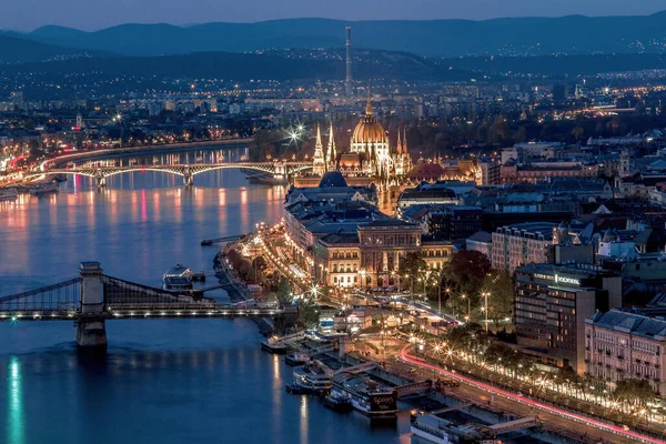 Будапештская Ночная Панорама Над Дунаем Парламентом Венгрия — стоковое фото