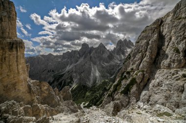 Cadini Misurina dolomite ikonik İtalyan Alp Panoraması, Trentino, İtalya