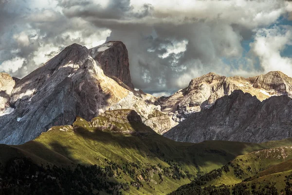 Passo Dona Panoramą Dolomitów Sasslong Sasso Piatto Trentino — Zdjęcie stockowe