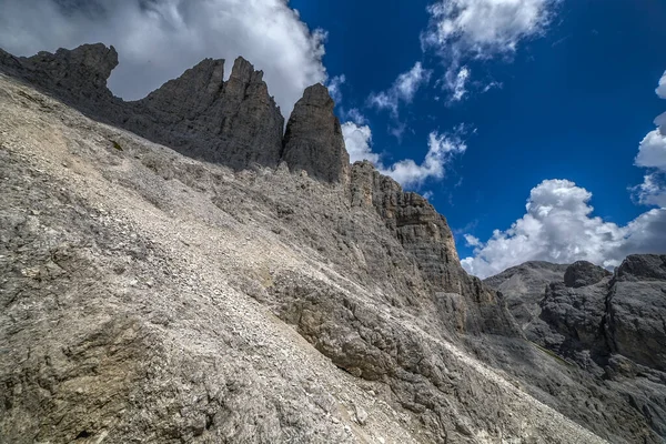 Torri del Vajolet in Catinaccio dolomite alp panorama, Trentino Italy