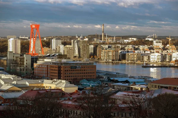 Goteborg Porto Industriale Panorama Della Città Tramonto Svezia Goteborg — Foto Stock