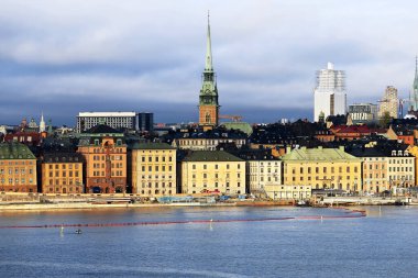 Stockholm Gamla Stan 'in günbatımında deniz manzarası, Stockholm, İsveç