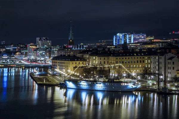 Stockholmer Nacht Skyline Kanal Stadtbild Gamla Stan Stockholm Schweden — Stockfoto