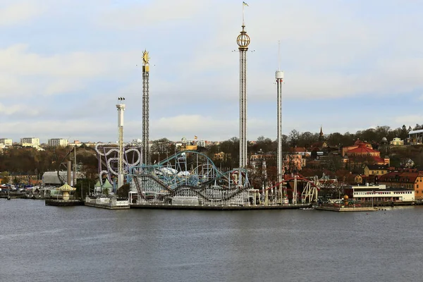 斯德哥尔摩日食运河景观 瑞典斯德哥尔摩游乐园 — 图库照片