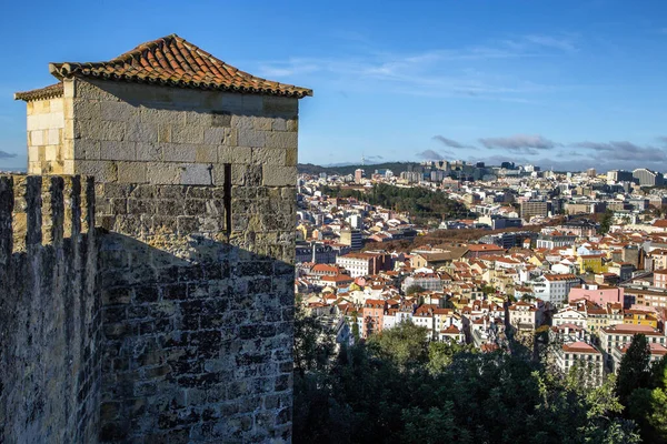 Sao Jorge Georges Wieża Zamkowa Lisboa Panorama Miasta Lizbona Portugalia — Zdjęcie stockowe