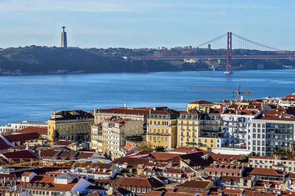 Rzeka Lisboa Tago Kwietnia Panorama Mostu Lizbona Portugalia — Zdjęcie stockowe