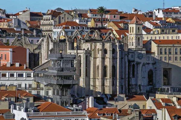 Convento Carmo Elevador Santa Justa Widok Lotu Ptaka Lizbona Portugalia — Zdjęcie stockowe