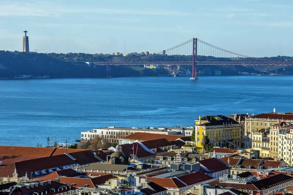 Rzeka Lisboa Tago Kwietnia Panorama Mostu Lizbona Portugalia — Zdjęcie stockowe