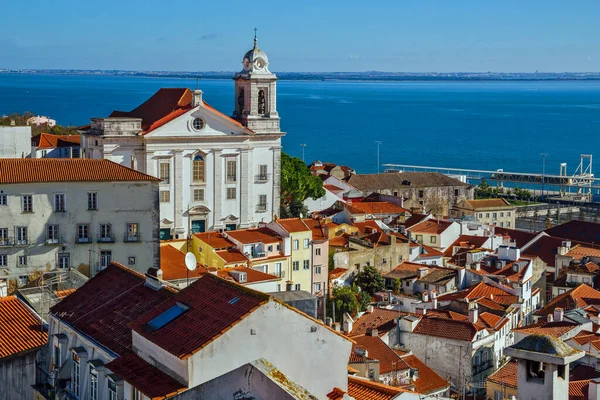 Kościół Santo Estevao Alfama Lisboa Tago Widok Rzekę Lizbona Portugalia — Zdjęcie stockowe