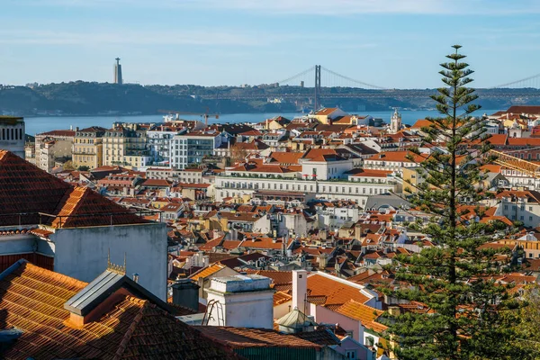 Panorama Aérien Paysage Urbain Alfama Sur Pont Avril Lisbonne Portugal — Photo