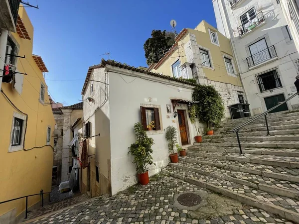 Alfama Lisboa District Narrow Street Steps Lisbona Portogallo — Foto Stock